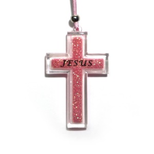 지저스(펄무늬)십자가목걸이-핑크
